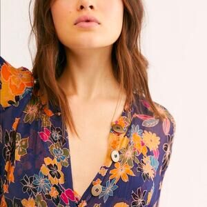 Free People Retro Floral Long Sleeve Mini Shift Dress